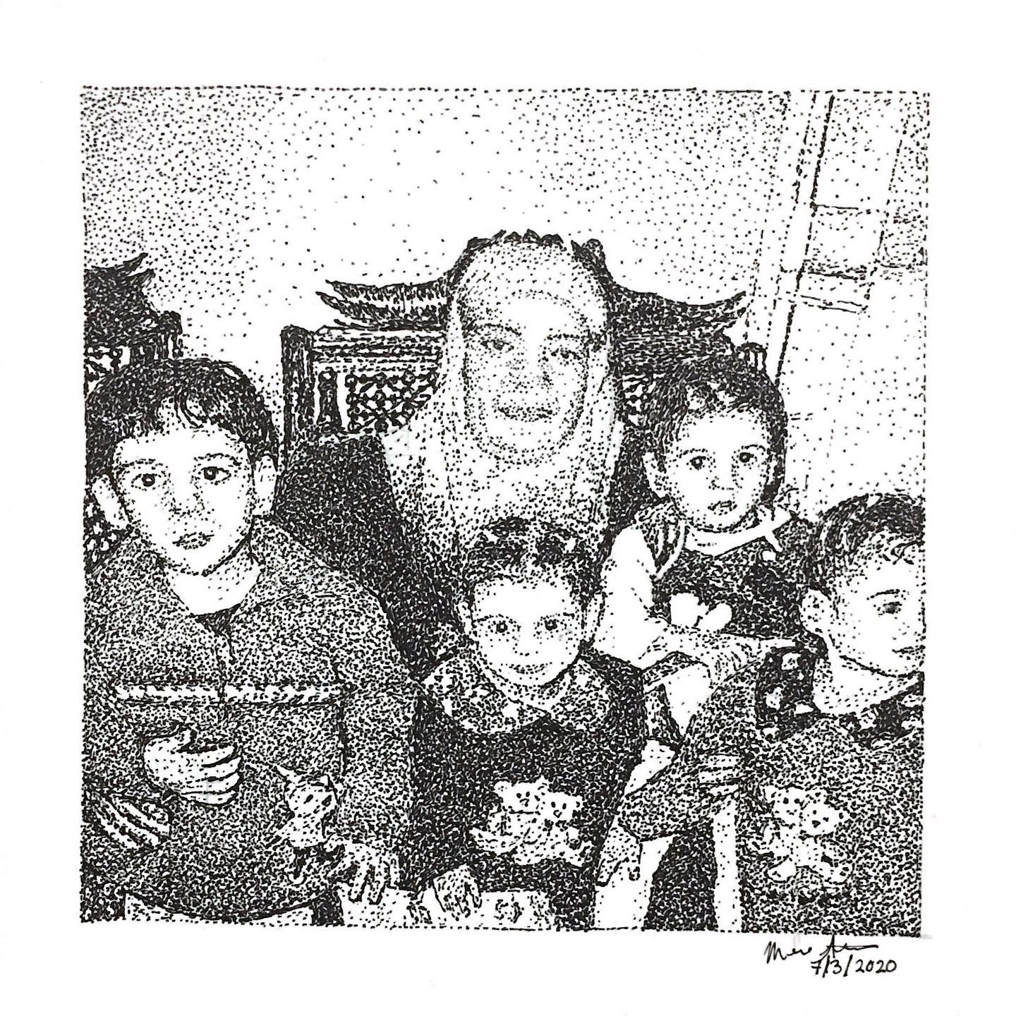 Baby Pic with Grandma. Stabilo Pen on Paper, July 3, 2020