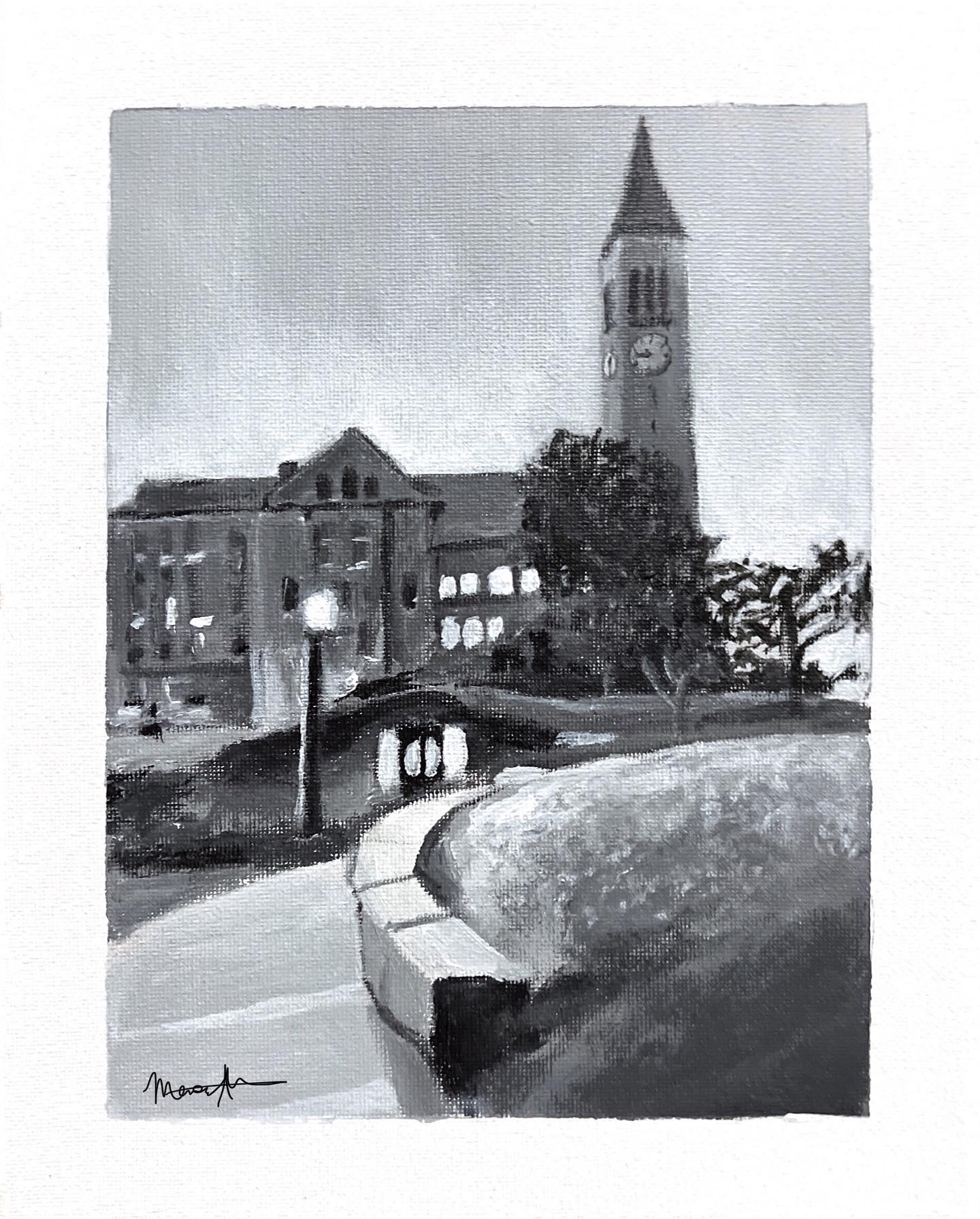 Cornell Clock Tower. Acrylic on Canvas. August 16, 2022