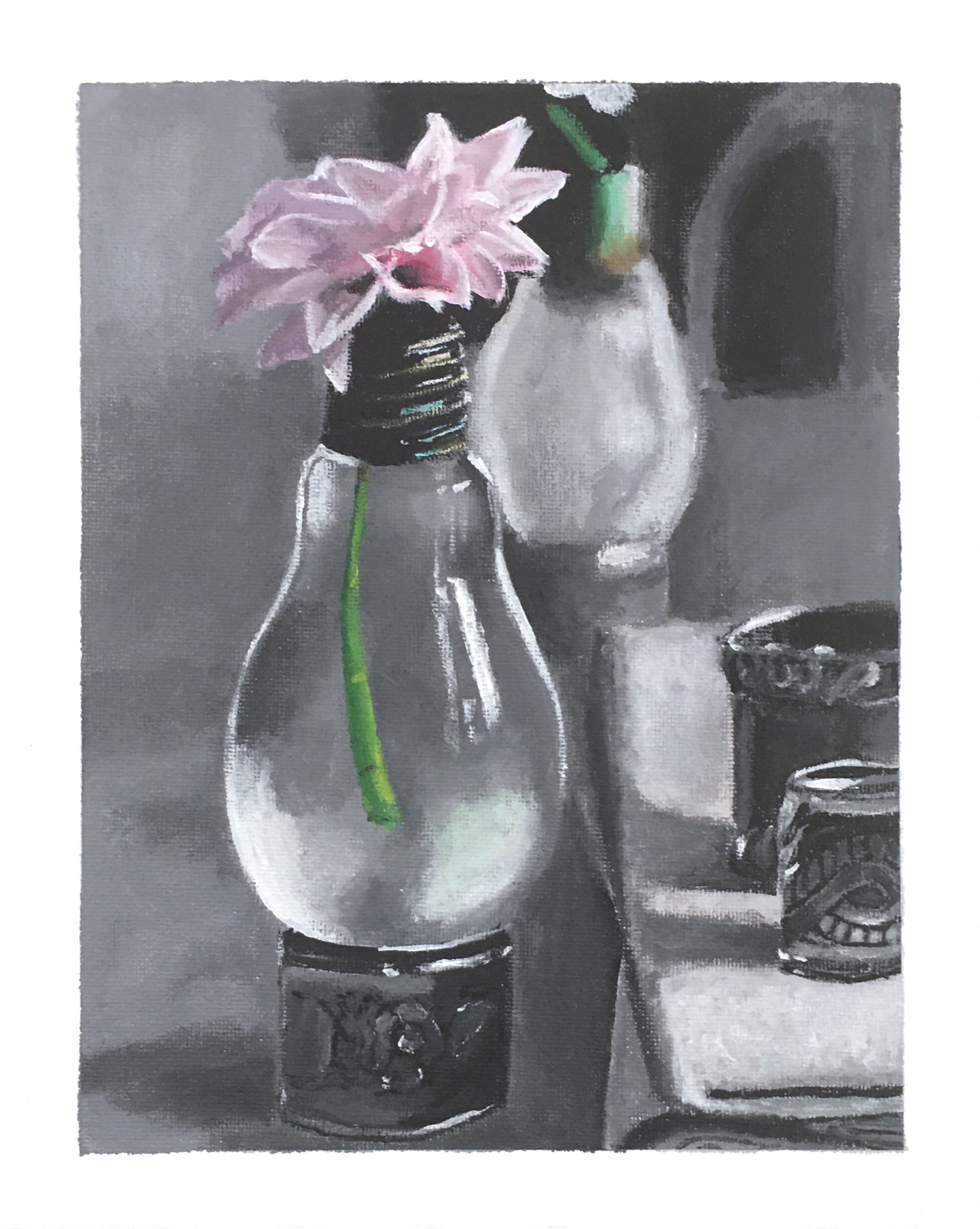 Flower in a Lightbulb. Acrylic Paint on canvas, August 6, 2020