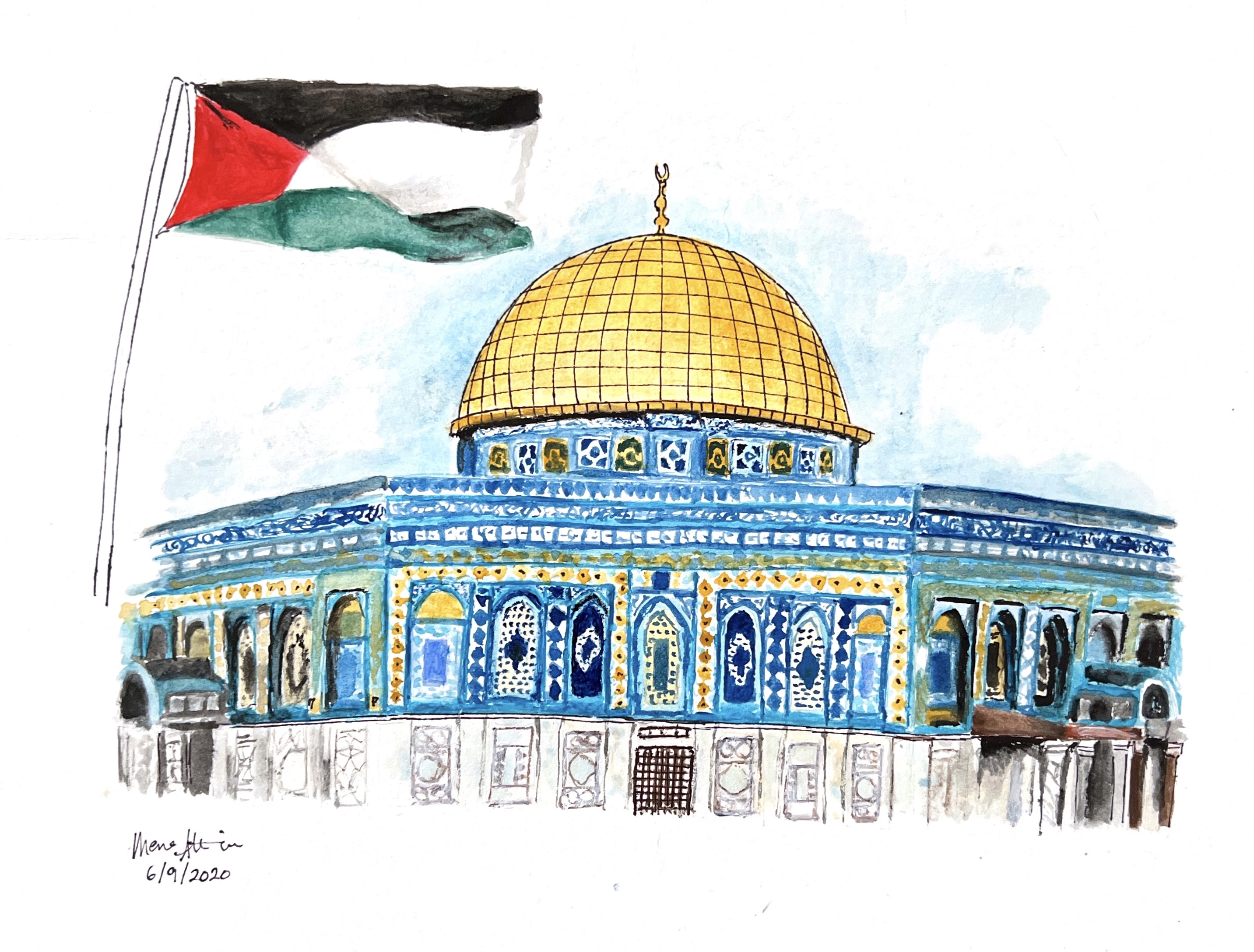Palestine. Watercolor Paint, June 9, 2020
