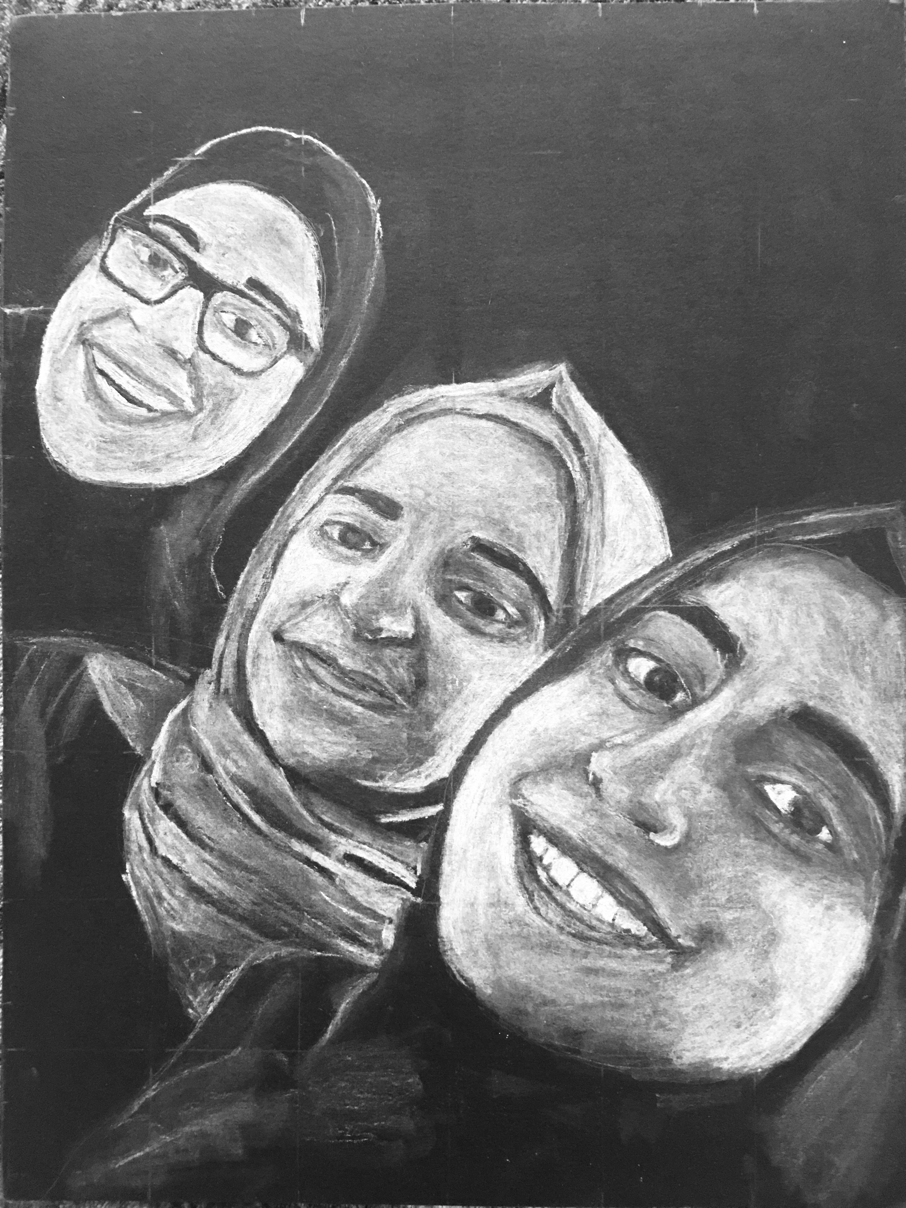 Selfie. White Conte on Black Paper, April 2019