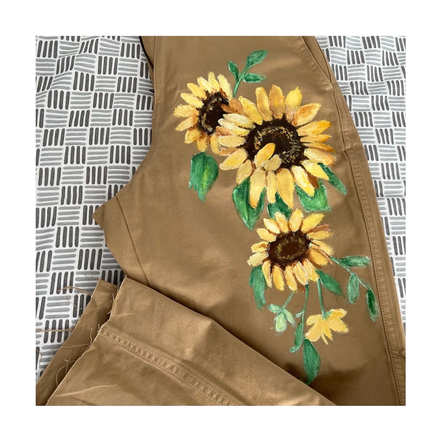 Sunflower Jeans. Acrylic on Denim. June 25, 2022